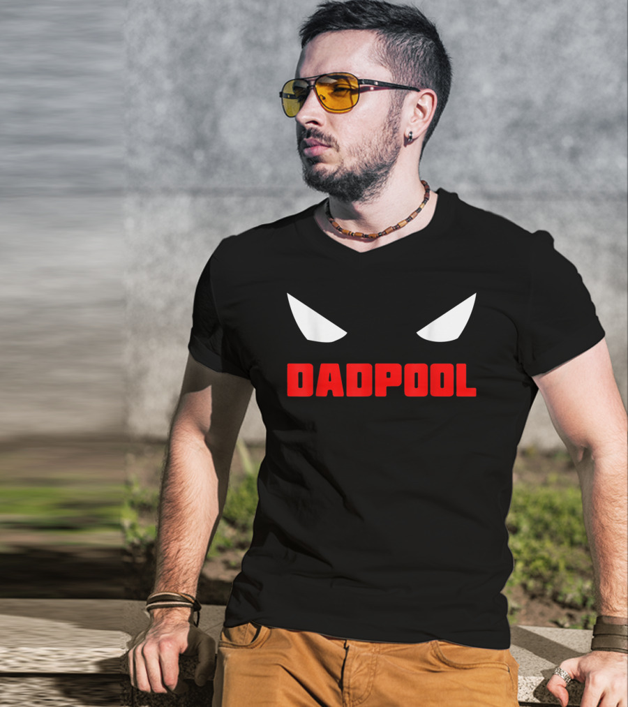 Dadpool Mens Funny Superhero Superdad With Iconic Mask Eyes T-Shirt
