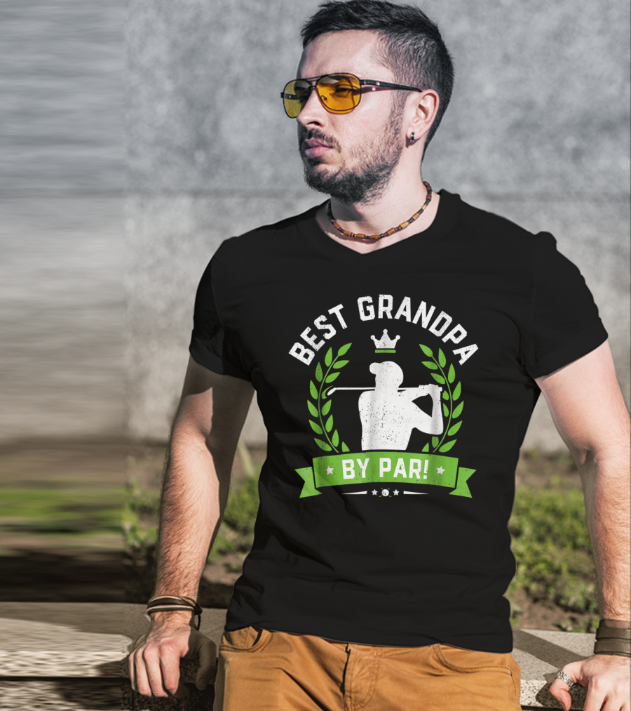 Best Grandpa By Par Funny Golf Crown Laurel Leaf Retro T-Shirt