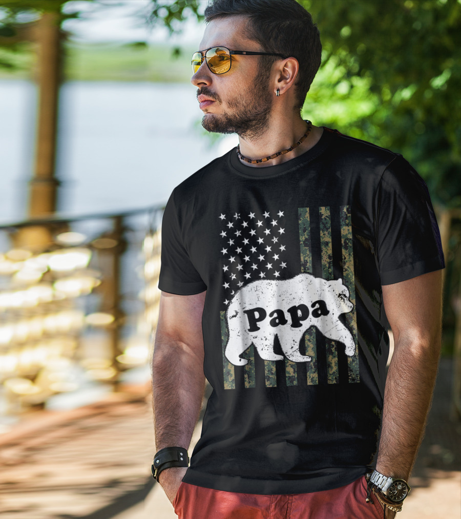 Papa Bear American Flag Camouflage T-Shirt