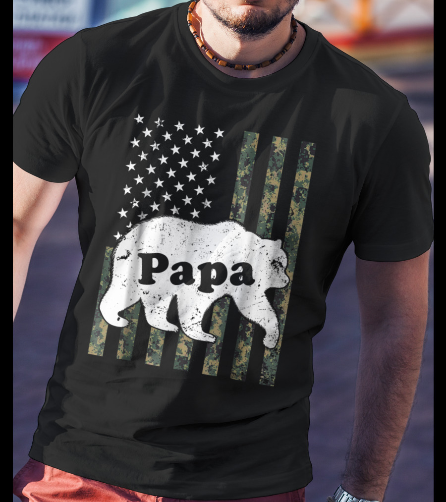 Papa Bear American Flag Camouflage T-Shirt