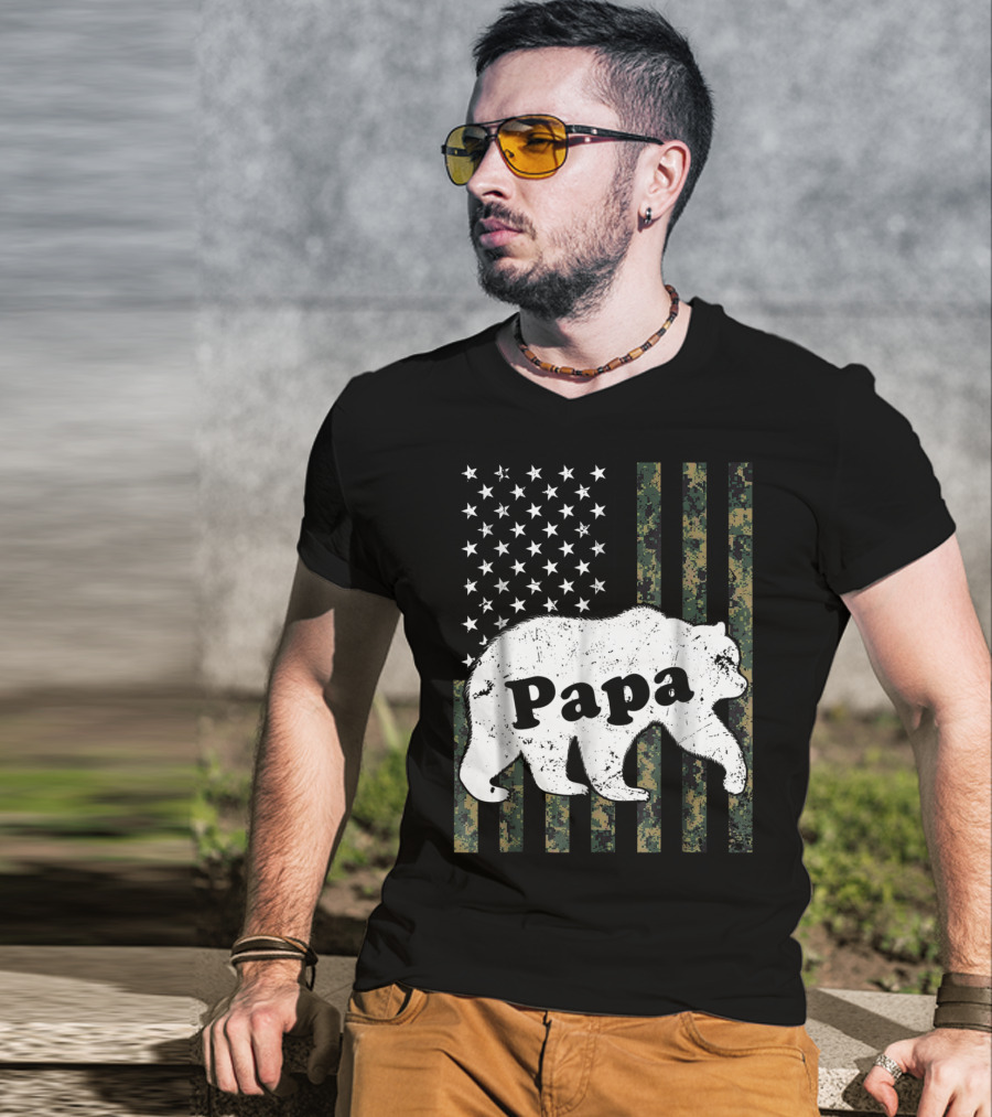 Papa Bear American Flag Camouflage T-Shirt