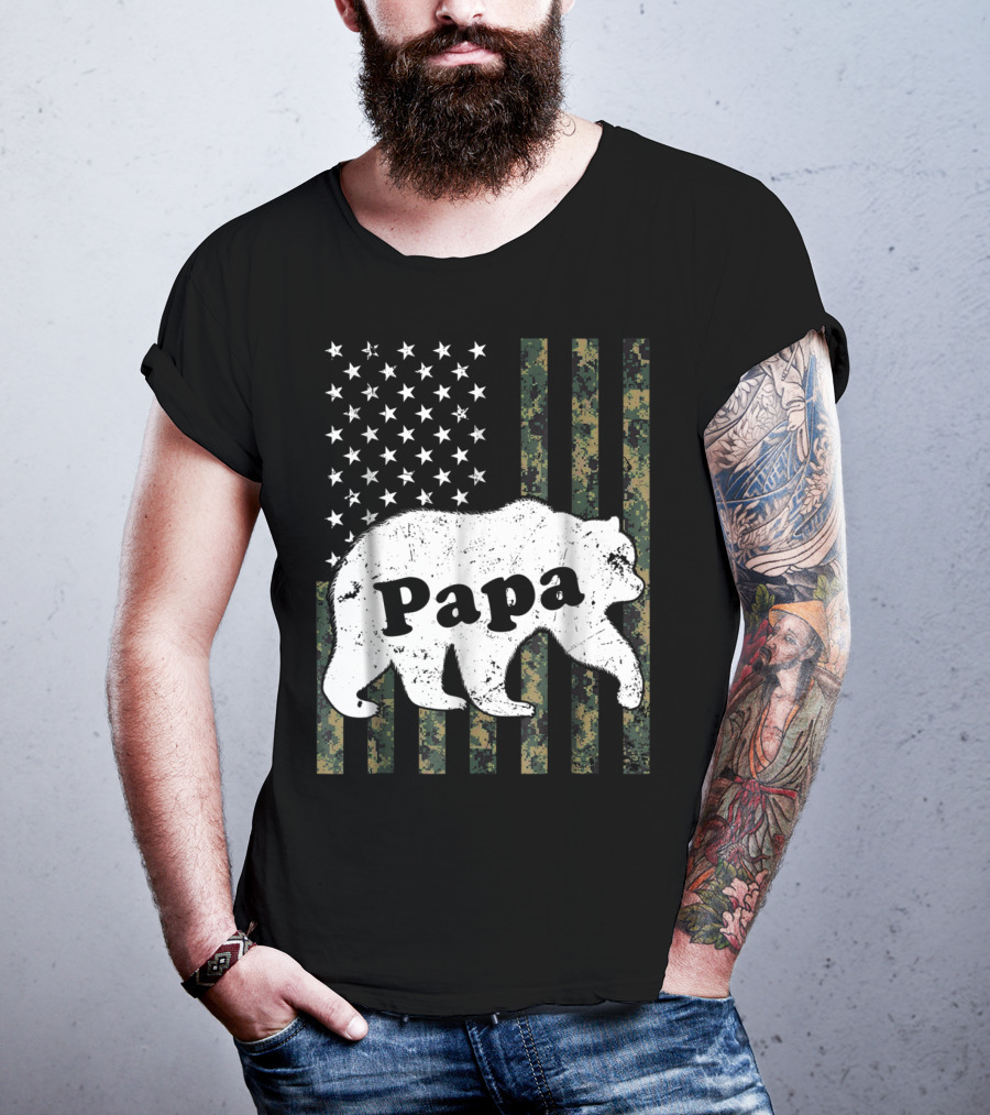 Papa Bear American Flag Camouflage T-Shirt