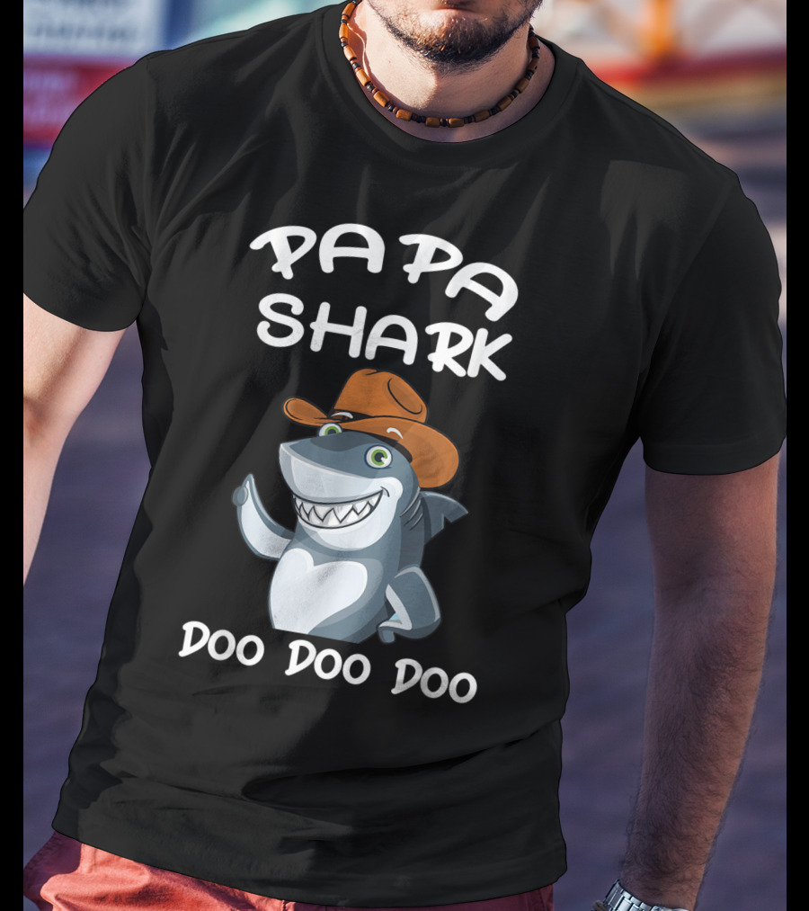 Papa Shark Doo Doo Doo Cartoon Cowboy Hat Father T-Shirt