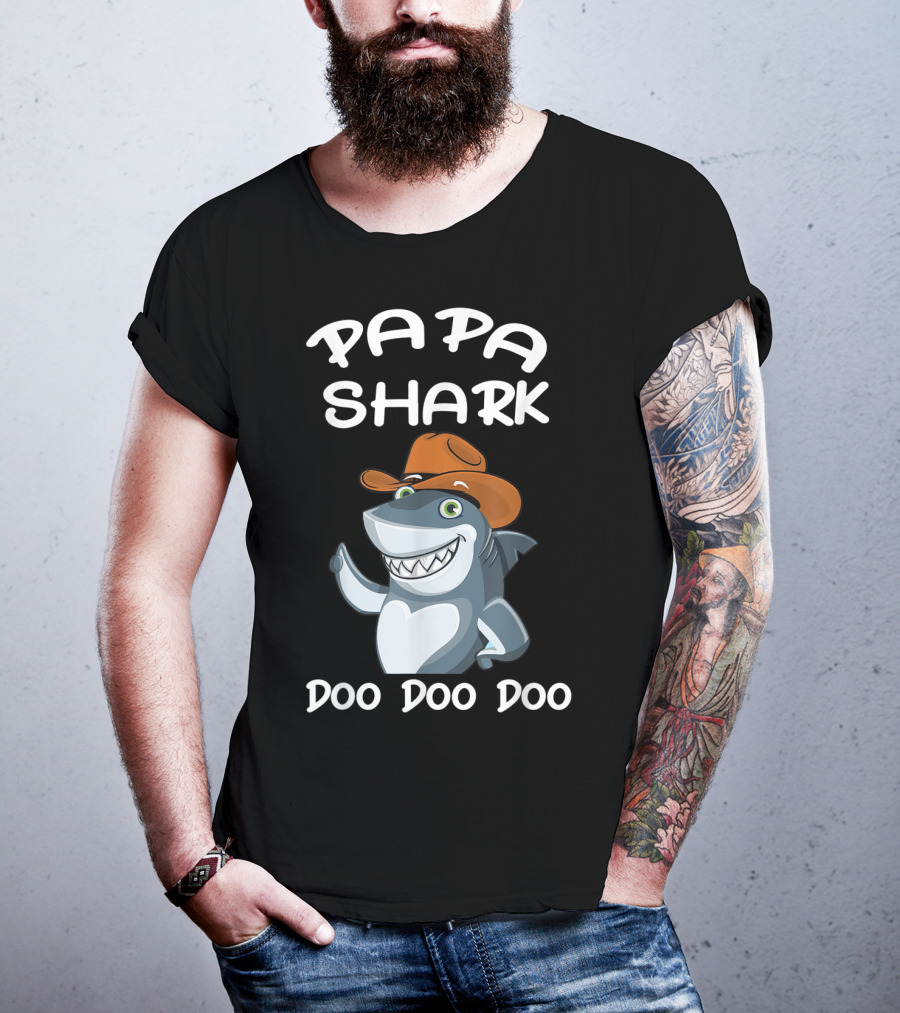 Papa Shark Doo Doo Doo Cartoon Cowboy Hat Father T-Shirt