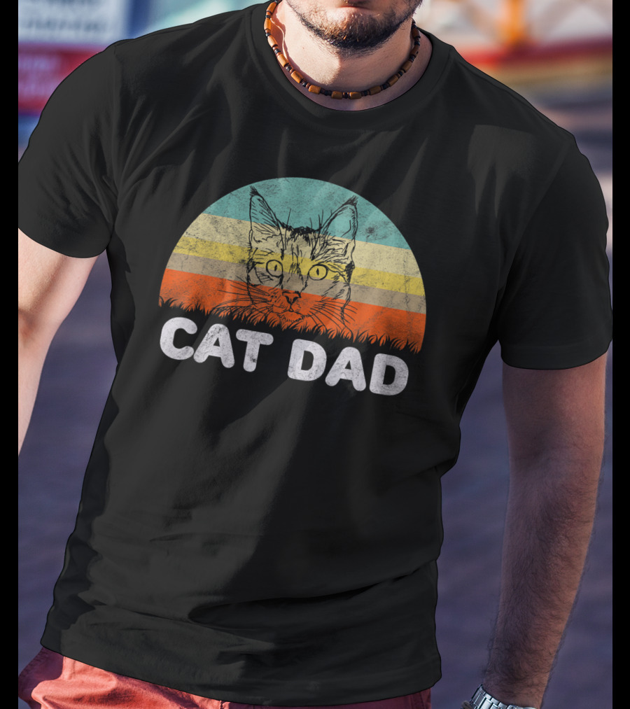 Retro Cat Dad For Cat Love Vintage Style Mens T-Shirt