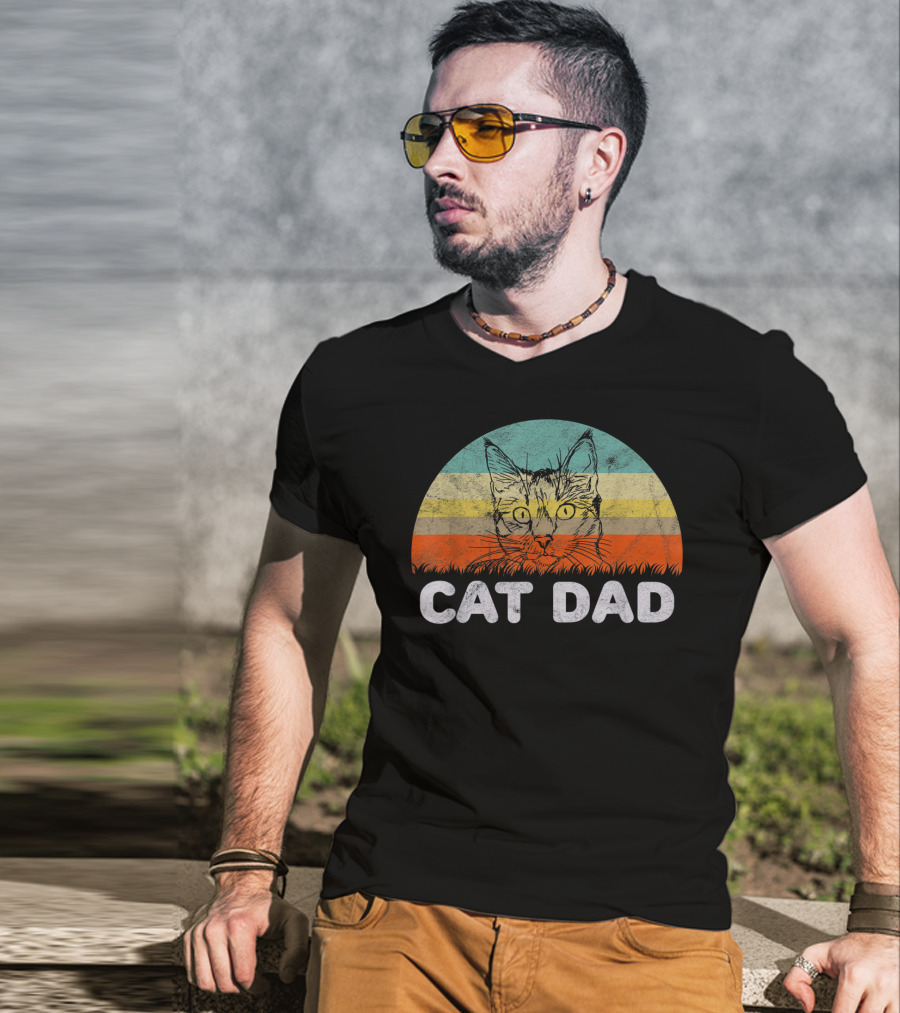 Retro Cat Dad For Cat Love Vintage Style Mens T-Shirt