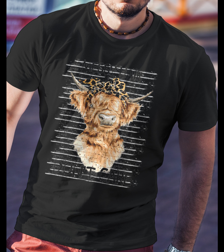 Messy Hair Don't Care Highland Cow Leopard Print Headband T-Shirt