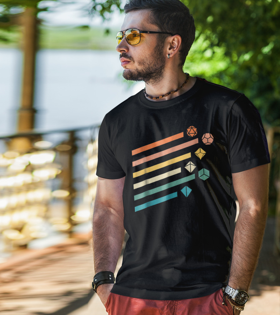 Minimalist Polyhedral Dice Set Colors Retro Stripes T-Shirt