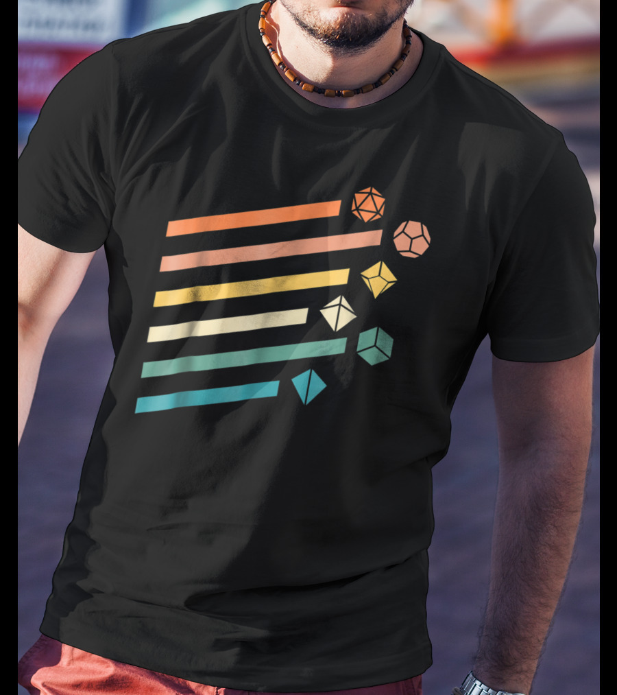 Minimalist Polyhedral Dice Set Colors Retro Stripes T-Shirt
