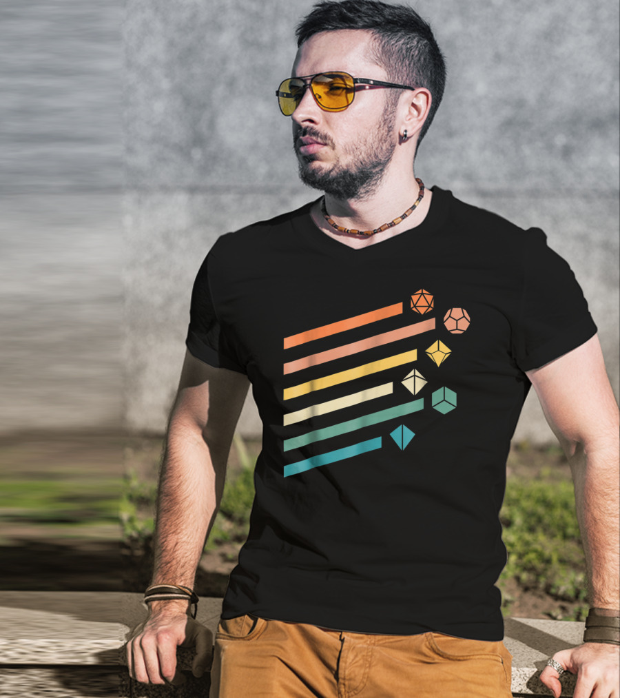 Minimalist Polyhedral Dice Set Colors Retro Stripes T-Shirt