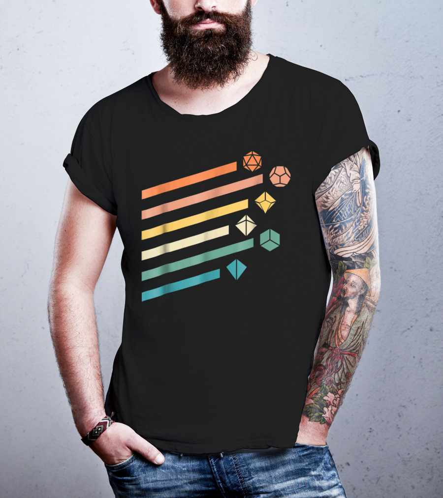 Minimalist Polyhedral Dice Set Colors Retro Stripes T-Shirt