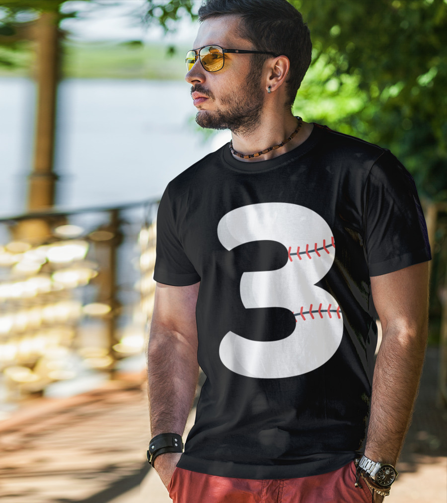 Number 3 Baseball Pitcher Batter Team Concept T-Shirt