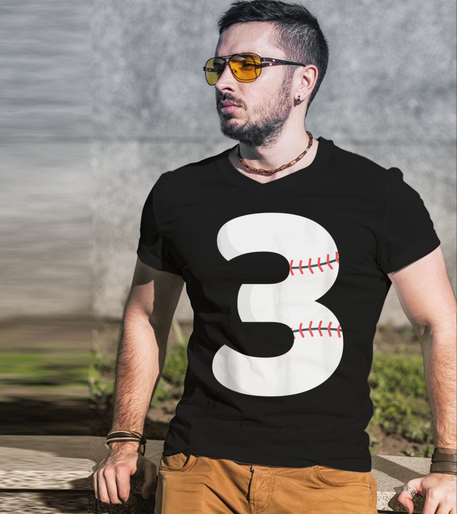 Number 3 Baseball Pitcher Batter Team Concept T-Shirt