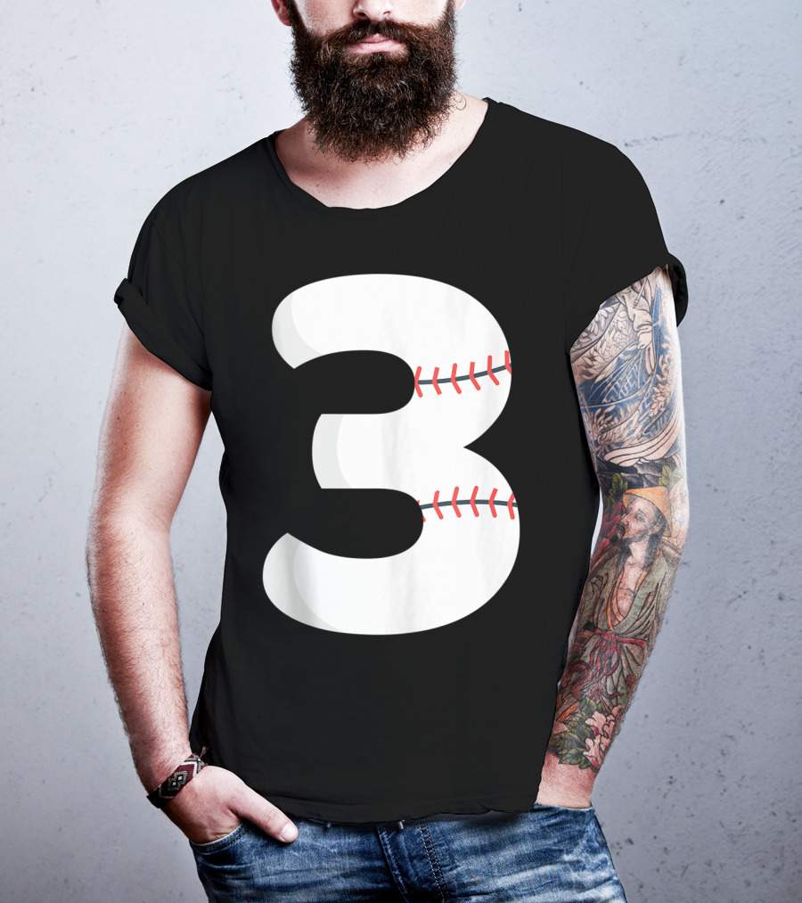 Number 3 Baseball Pitcher Batter Team Concept T-Shirt