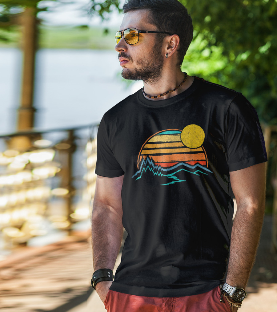 Sunset Mountains Color Fade With Trees And Sun T-Shirt