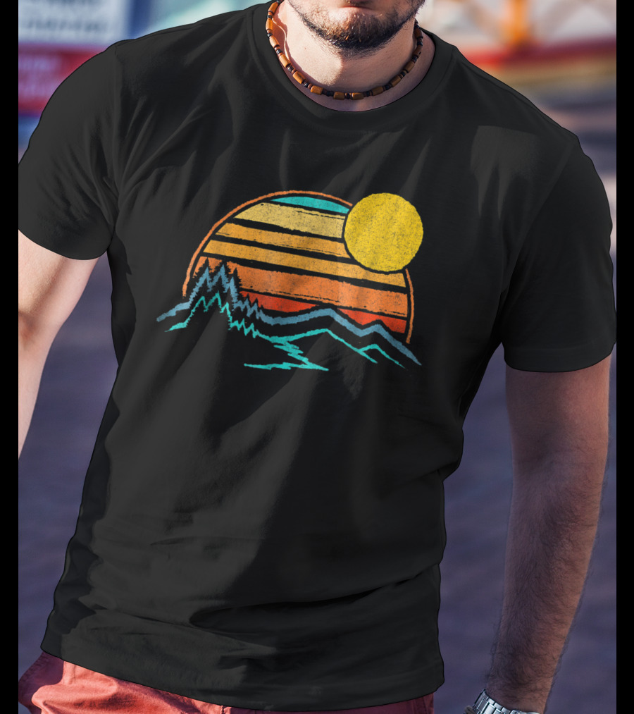 Sunset Mountains Color Fade With Trees And Sun T-Shirt