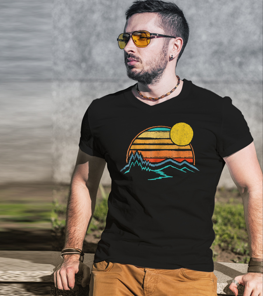 Sunset Mountains Color Fade With Trees And Sun T-Shirt