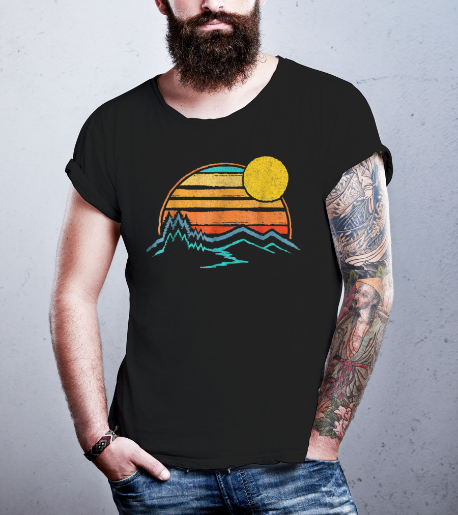 Sunset Mountains Color Fade With Trees And Sun T-Shirt
