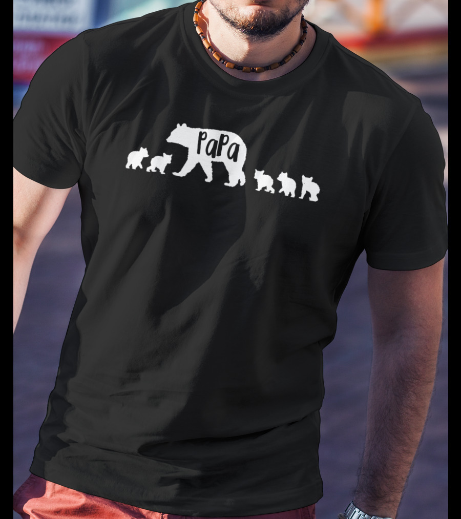 Papa Bear With Five Cubs Silhouette Family T-Shirt