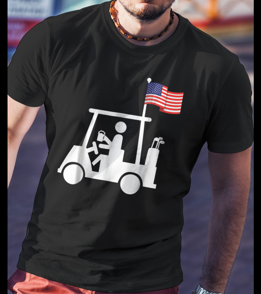 Patriotic USA Golf Cart Strong Beer And Flag T-Shirt