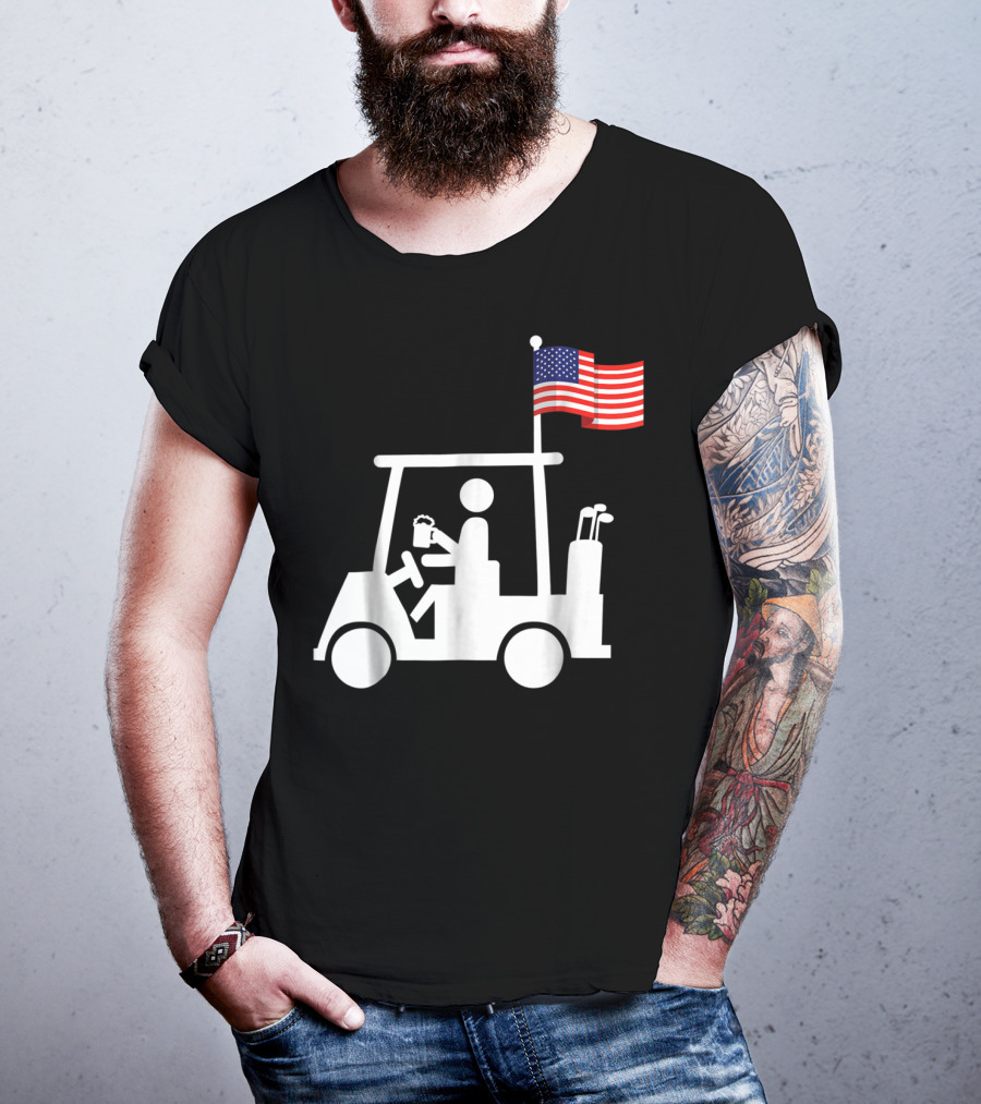 Patriotic USA Golf Cart Strong Beer And Flag T-Shirt