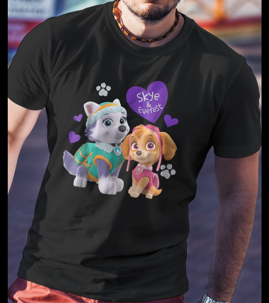 Paw Patrol Skye And Everest Hearts Paws T-Shirt