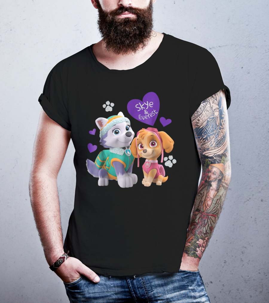 Paw Patrol Skye And Everest Hearts Paws T-Shirt
