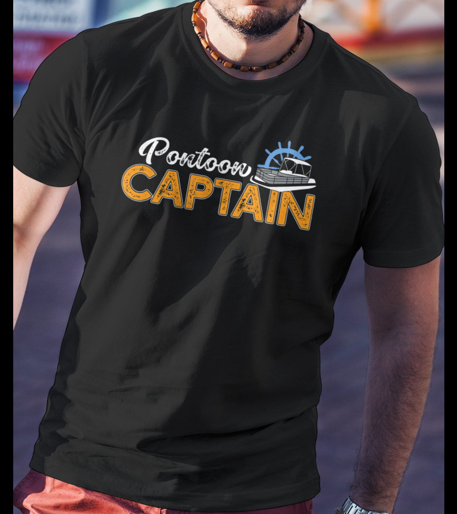 Pontoon Captain Funny Boat Steering Wheel And Pontoon T-Shirt