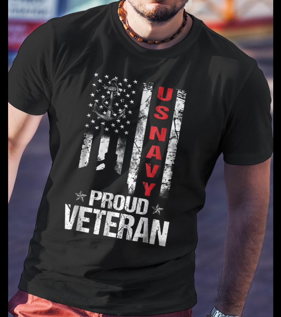 US Navy Anchor Patriotic Proud Veteran Flag T-Shirt