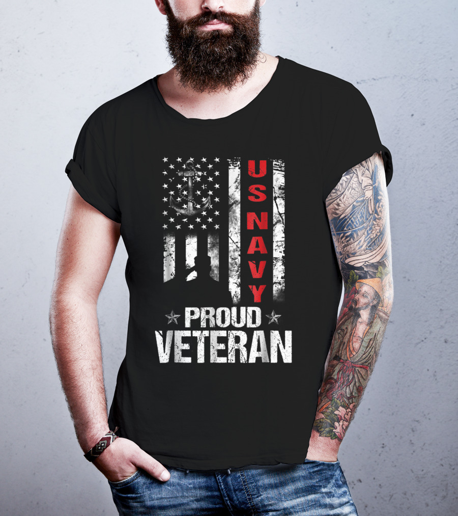 US Navy Anchor Patriotic Proud Veteran Flag T-Shirt