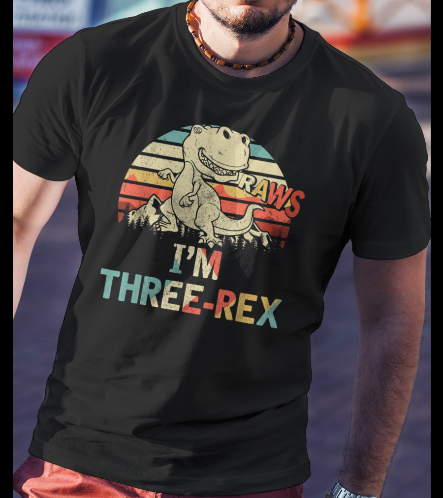 Raws I'm Three-Rex 3rd Birthday Boy Dinosaur Kid T-Shirt
