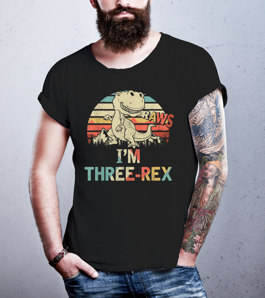 Raws I'm Three-Rex 3rd Birthday Boy Dinosaur Kid T-Shirt