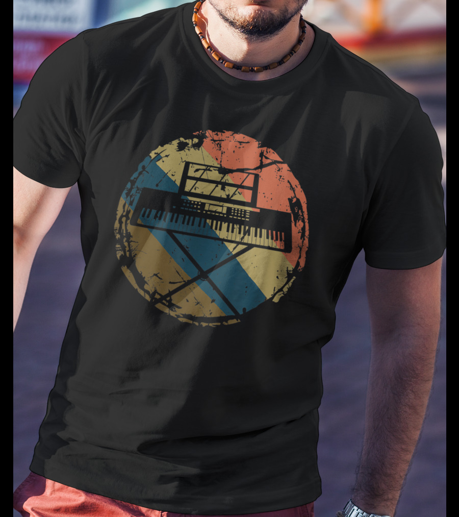 Retro Vintage Keyboard Piano Player Music Pianist Circle T-Shirt