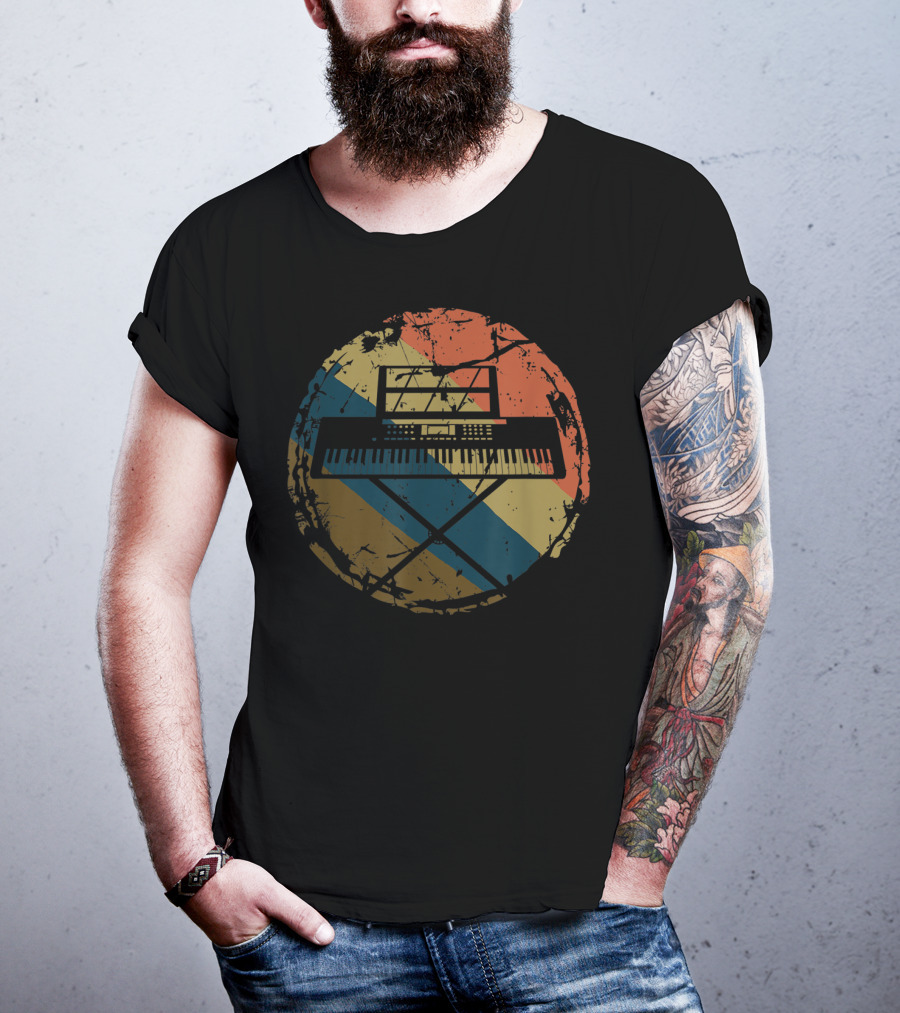 Retro Vintage Keyboard Piano Player Music Pianist Circle T-Shirt