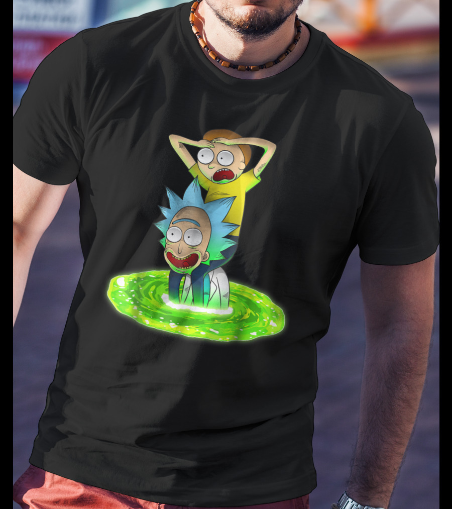 Rick And Morty Emerging From Green Portal Adventure T-Shirt