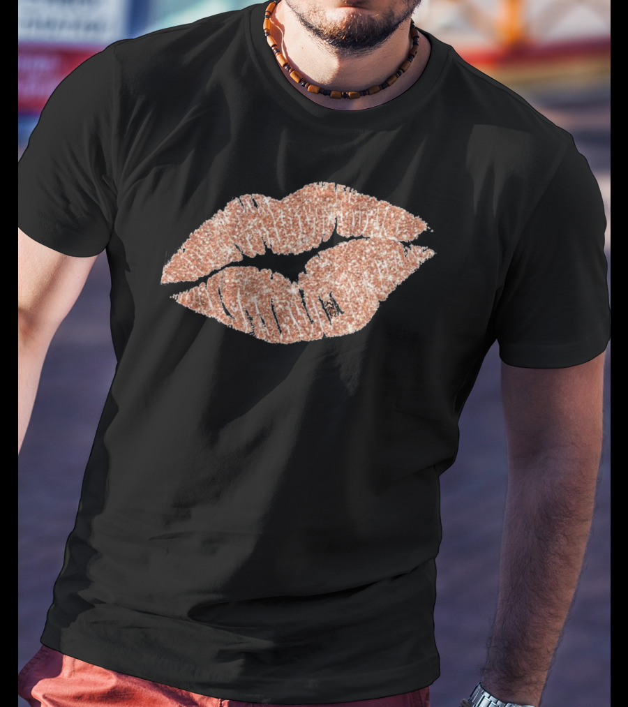 Rose Gold Glitter Lipstick Kiss T-Shirt