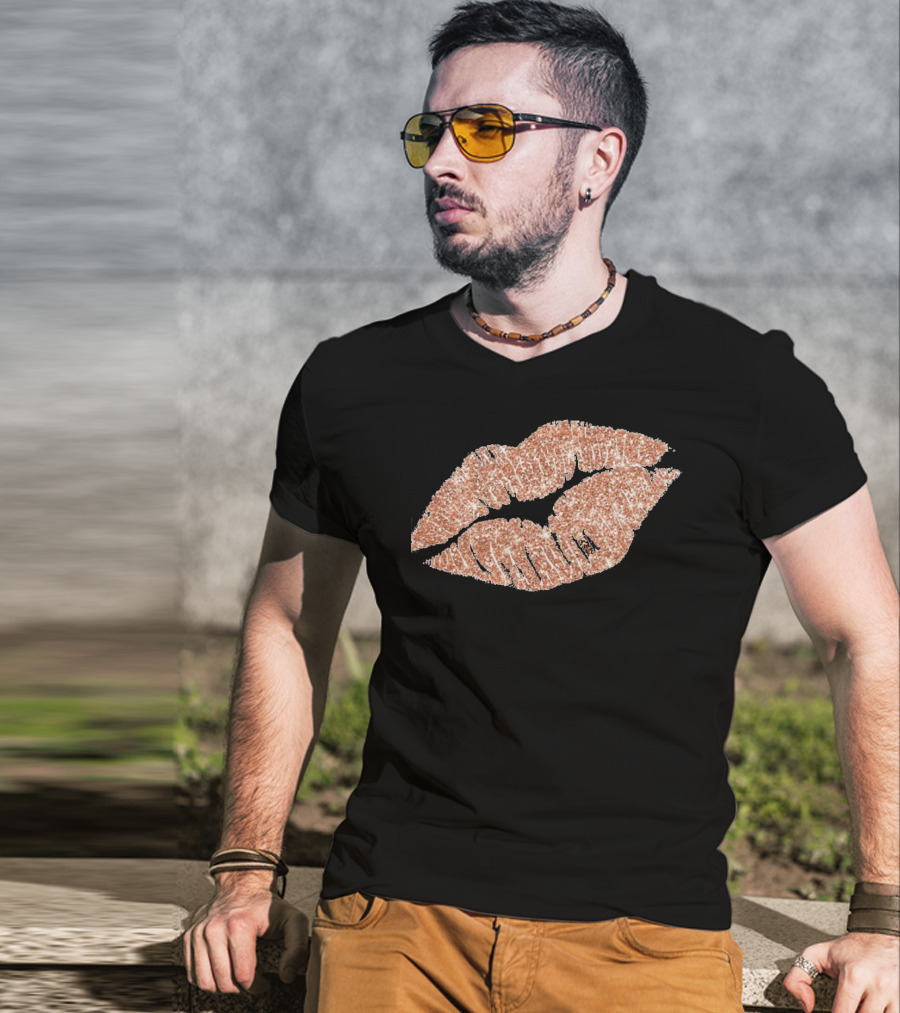Rose Gold Glitter Lipstick Kiss T-Shirt