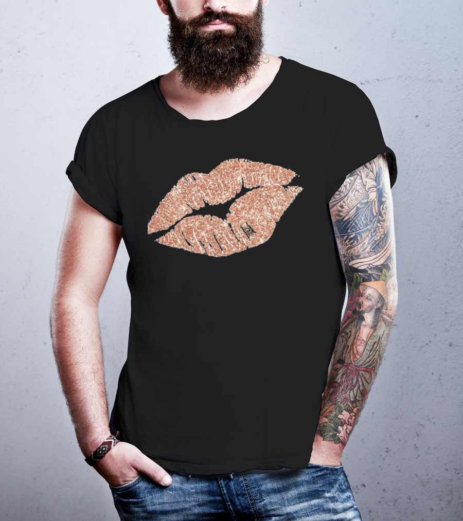 Rose Gold Glitter Lipstick Kiss T-Shirt