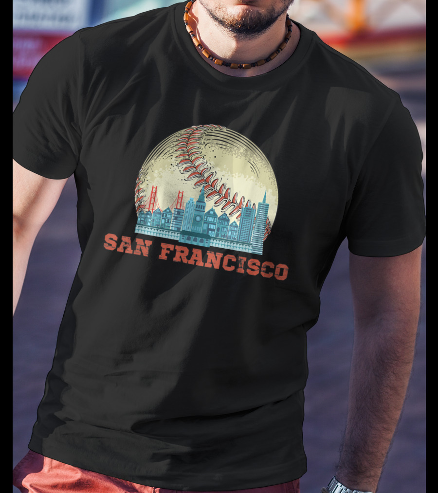 San Francisco Downtown Skyline Bay Area Baseball T-Shirt