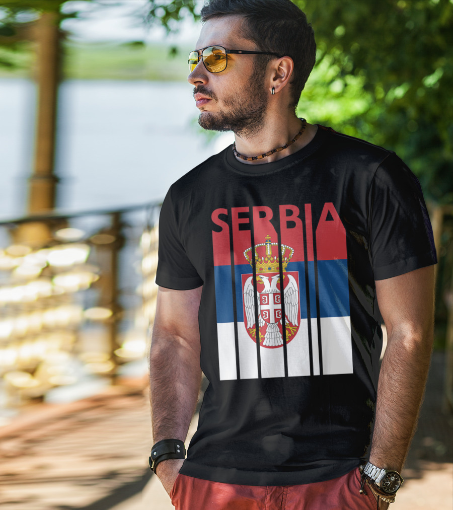 Serbia Vintage Flag Serbian Coat Of Arms T-Shirt