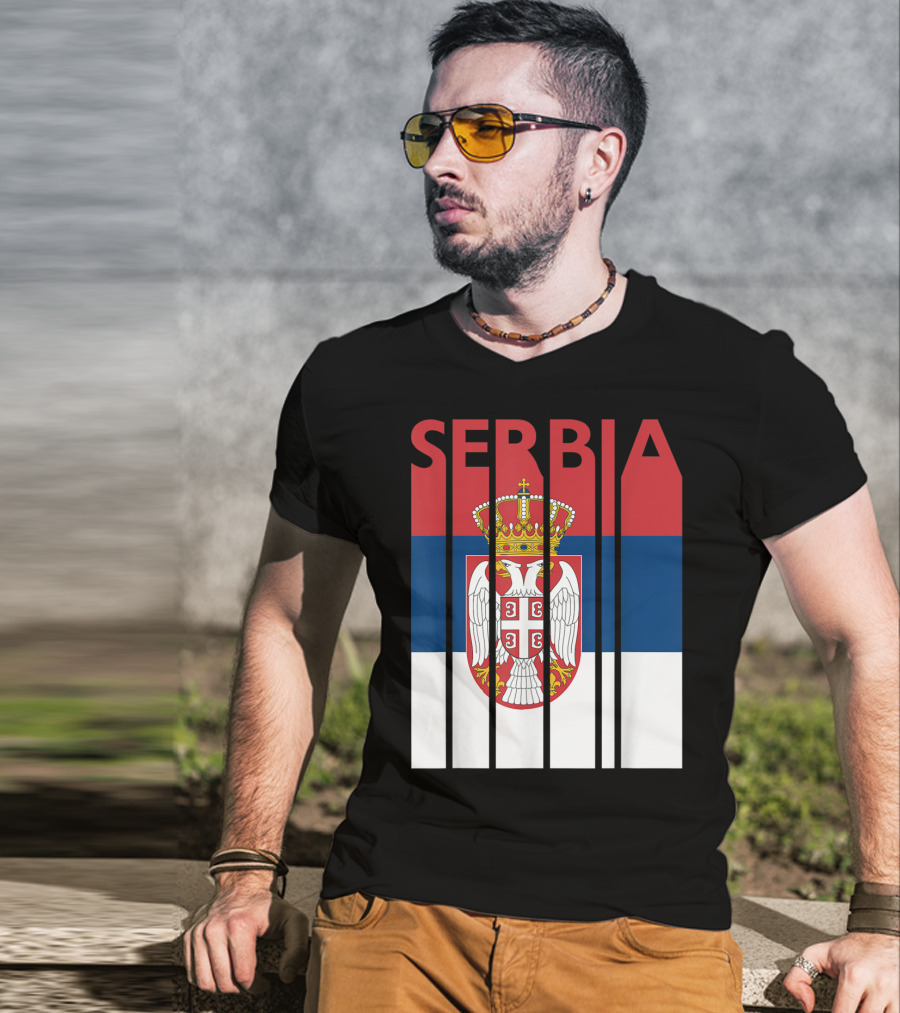 Serbia Vintage Flag Serbian Coat Of Arms T-Shirt