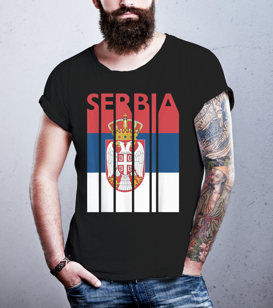 Serbia Vintage Flag Serbian Coat Of Arms T-Shirt