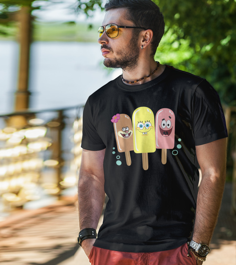 Spongebob Squarepants Sandy Patrick Popsicle Ice Cream Friends T-Shirt