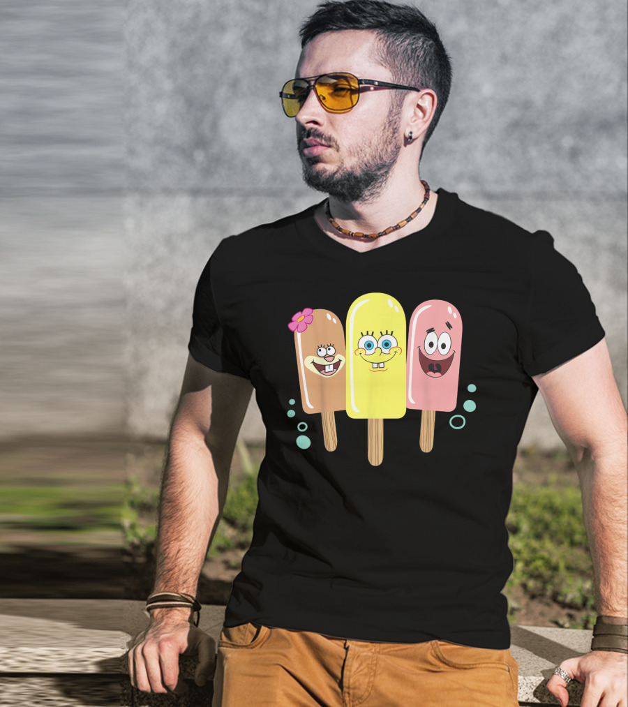 Spongebob Squarepants Sandy Patrick Popsicle Ice Cream Friends T-Shirt
