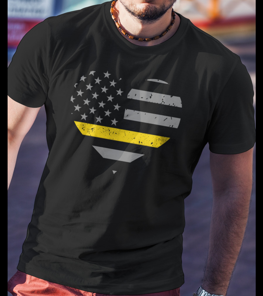 Thin Gold Line Heart American Flag Dispatcher T-Shirt