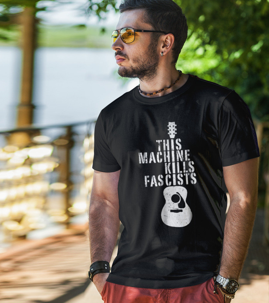 This Machine Kills Fascists Guitar Image T-Shirt