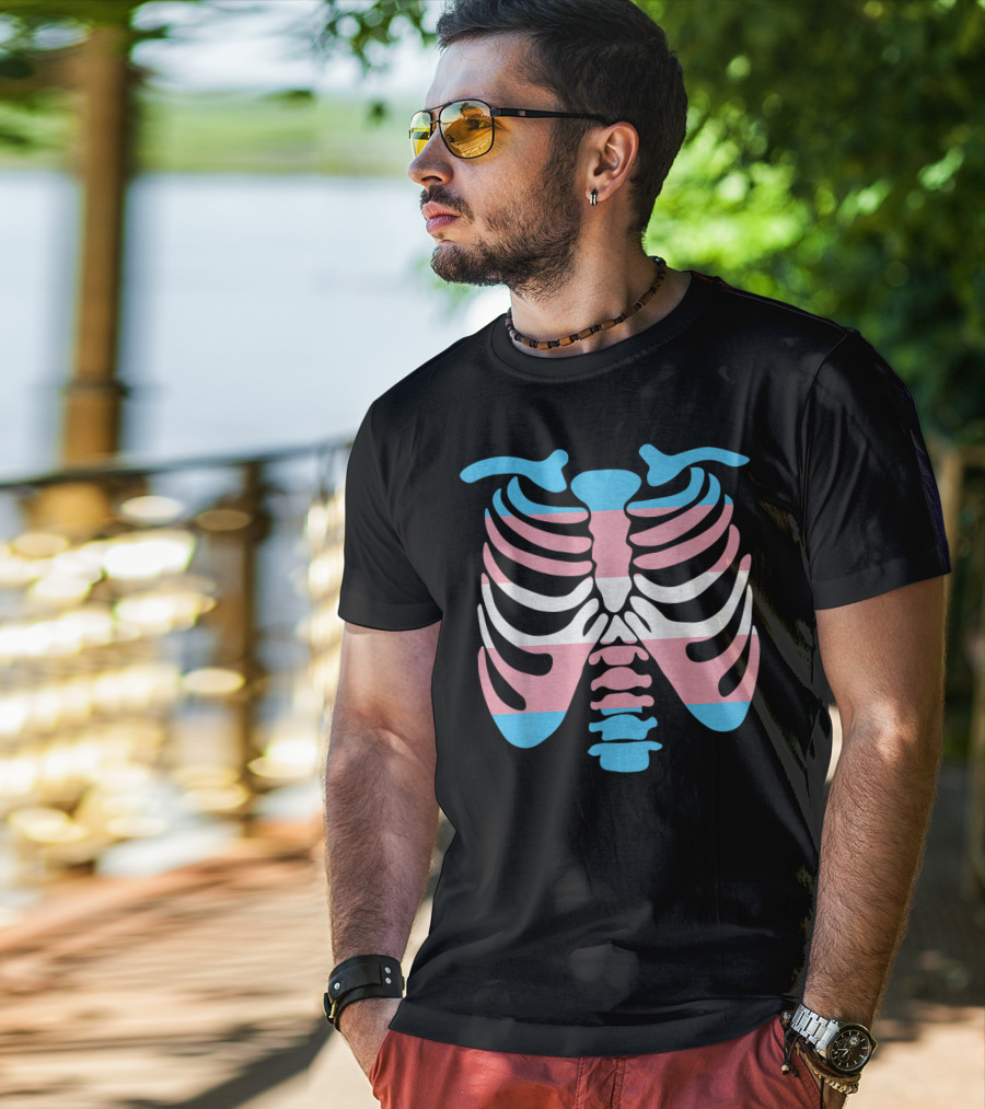 Transgender Flag Rib Cage Skeleton T-Shirt
