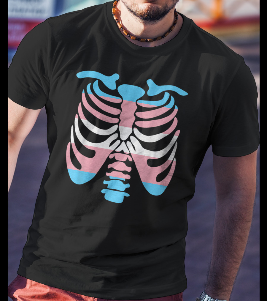 Transgender Flag Rib Cage Skeleton T-Shirt