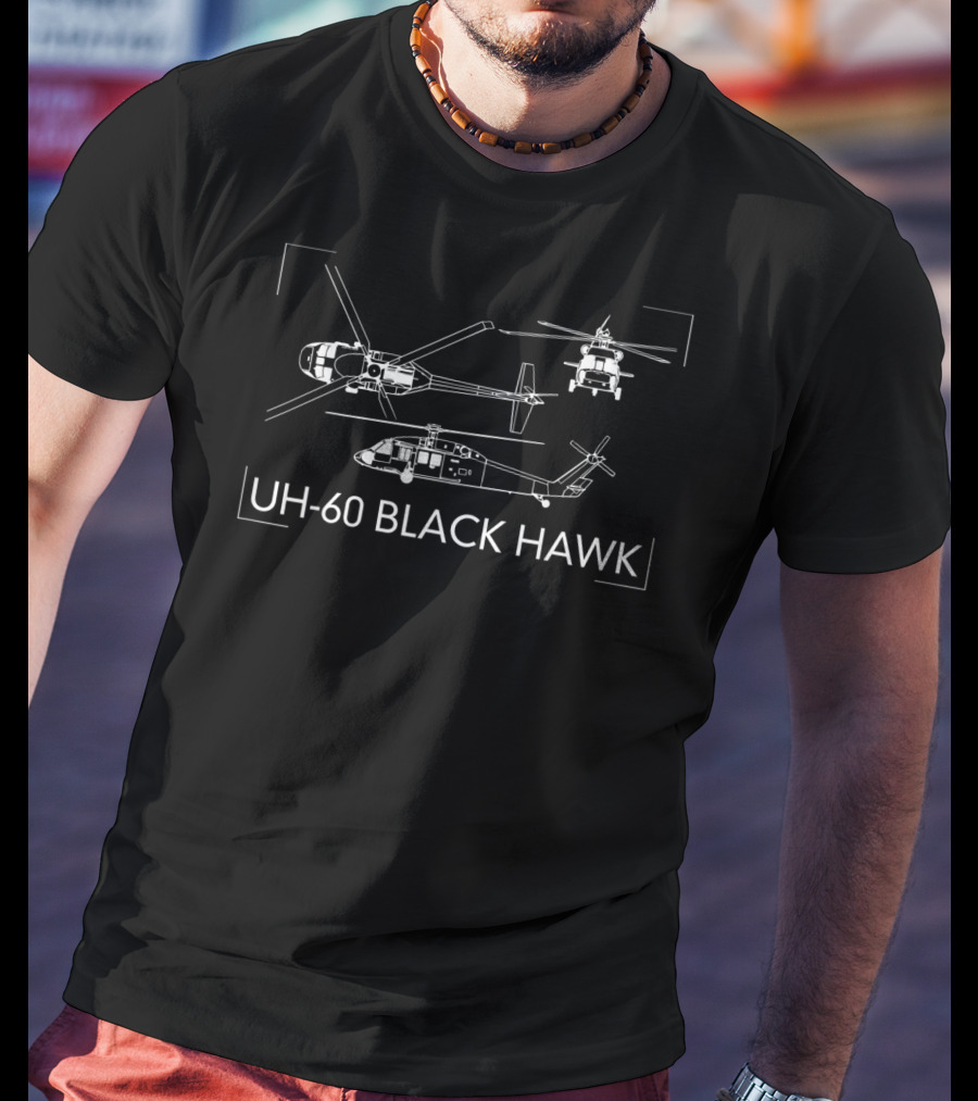 UH-60 Black Hawk Military Helicopter Diagram Detailed Blueprint T-Shirt