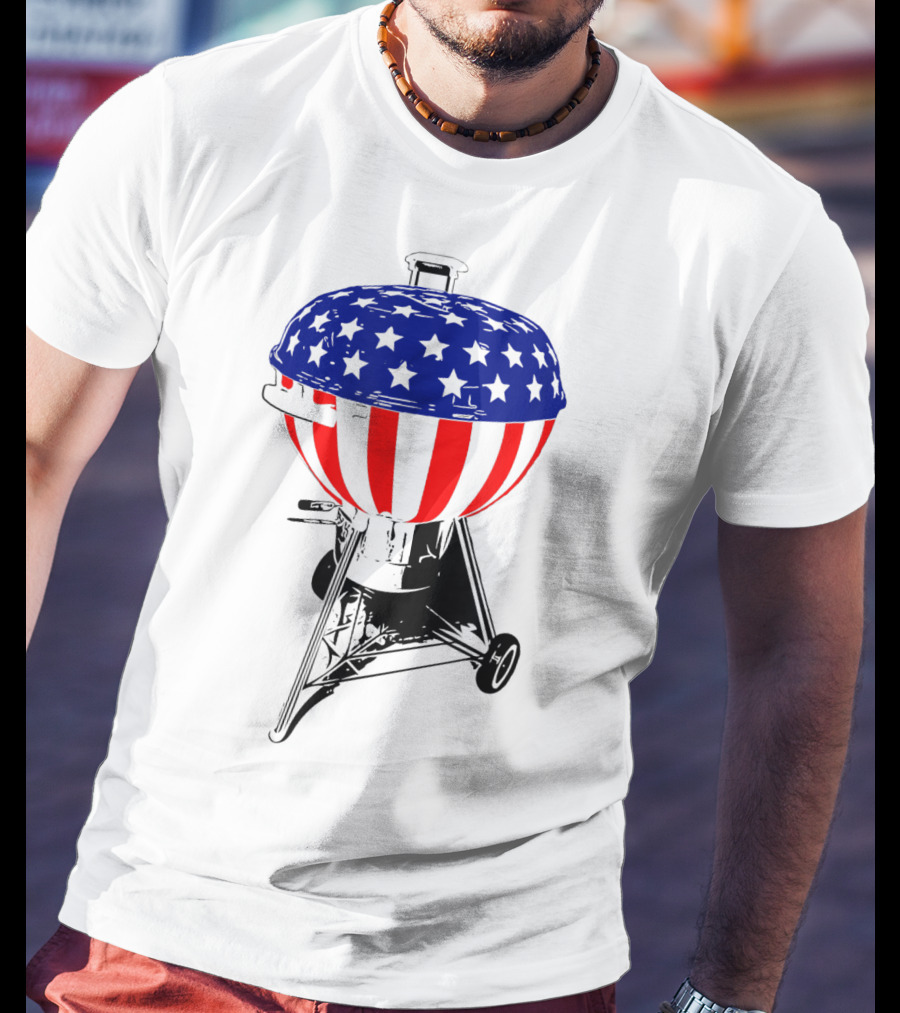 Usa Charcoal Kettle Grill Stars And Stripes July Patriotic Grilling Gear T-Shirt